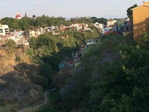 ravine with houses perched on either side